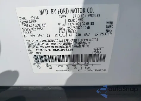 2018 Ford Explorer Xlt z USA, uszkodzony, nr VIN 1FM5K7DH0JGB04338